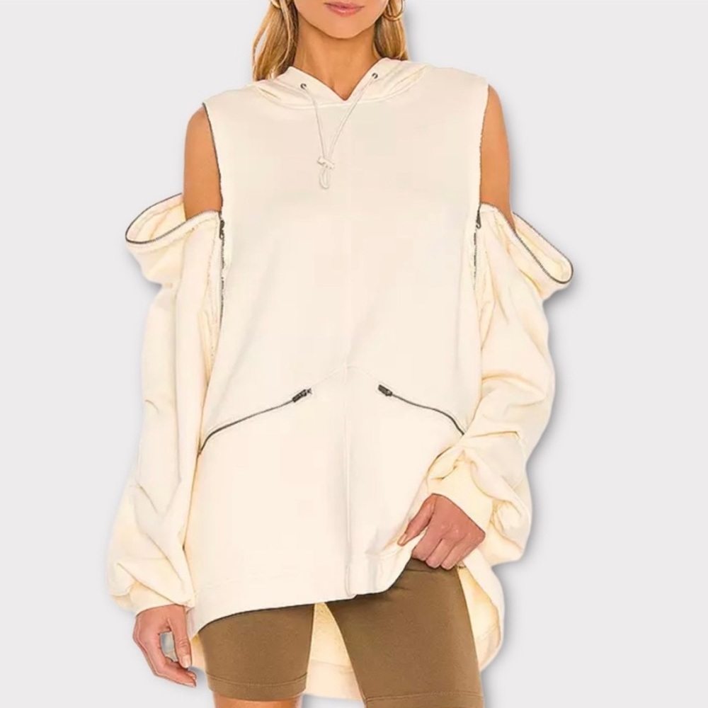 Oversized Hoodie with Cold Shoulder Zip Sleeves